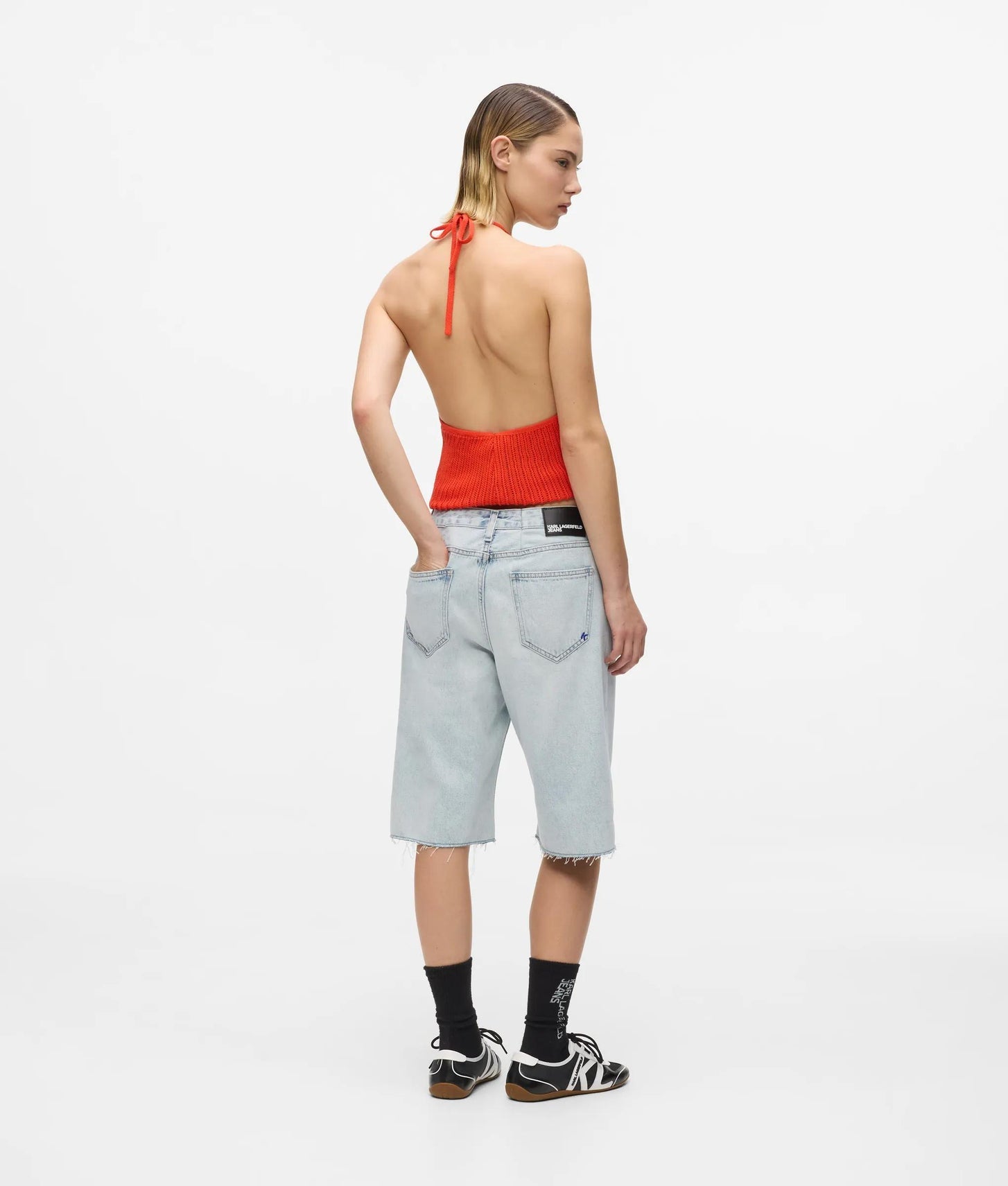 Karl Lagerfeld Relaxed Longline Denim Shorts Sun Light Blue