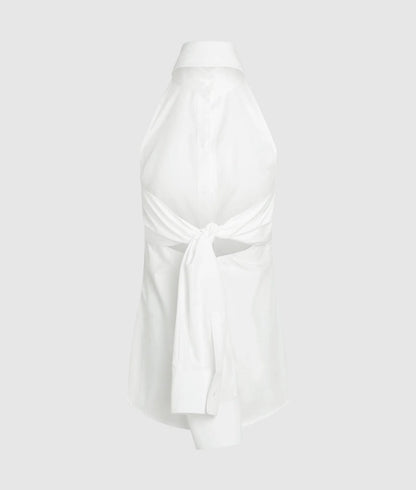 Karl Lagerfeld Tie Back Sleeveless Shirt White