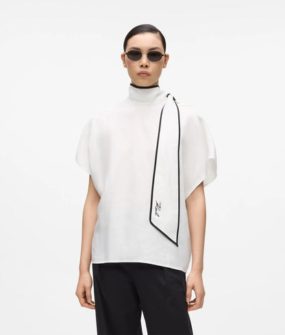 Karl Lagerfeld Linen Blend Pipelined Blouse Pristine