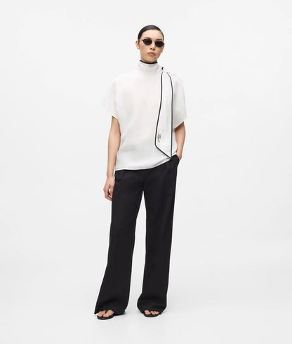 Karl Lagerfeld Linen Blend Pipelined Blouse Pristine