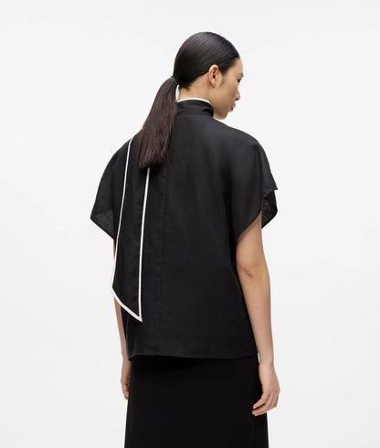 Karl Lagerfeld Linen Blend Pipelined Blouse Black