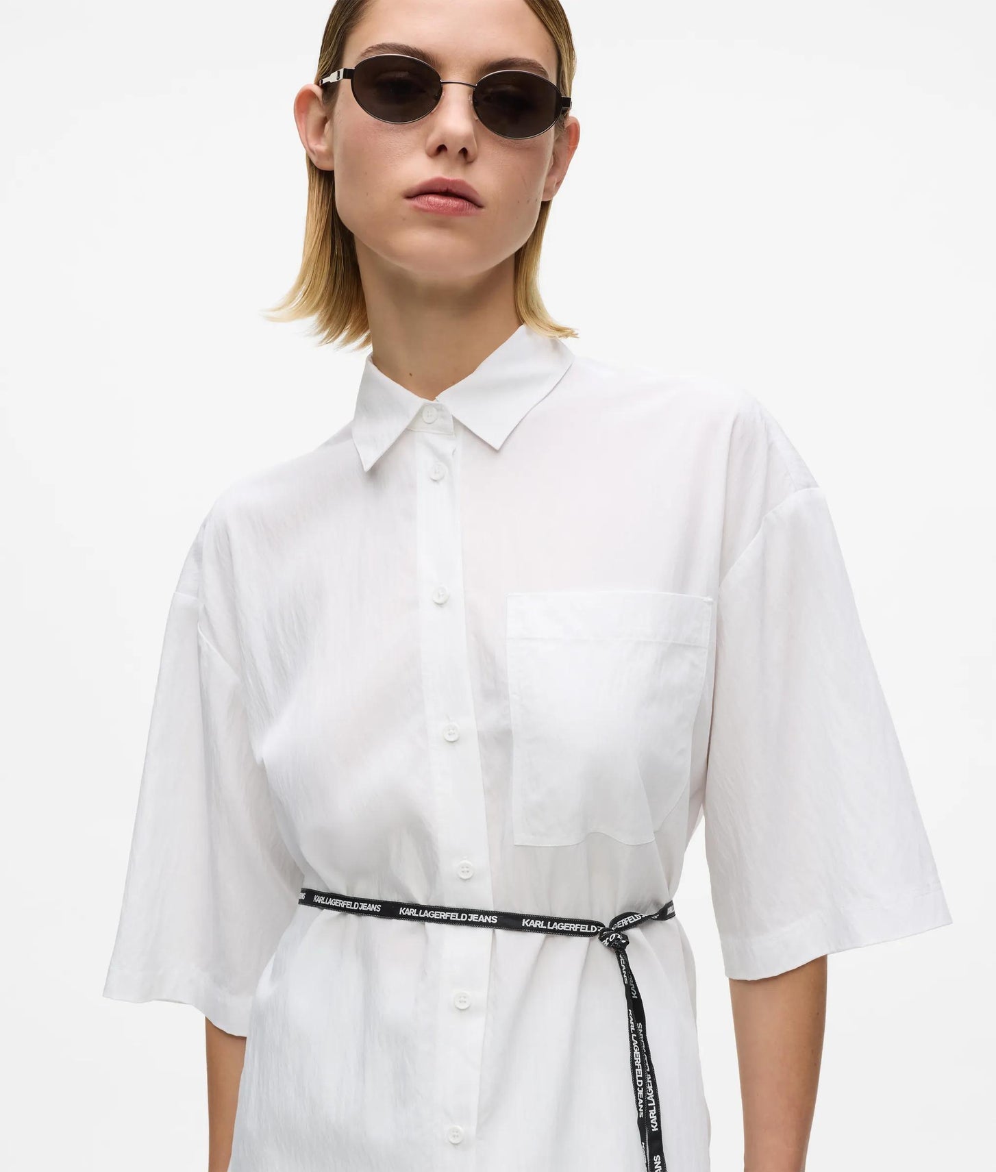 Karl Lagerfeld Short-Sleeved Tie Waist Shirt White