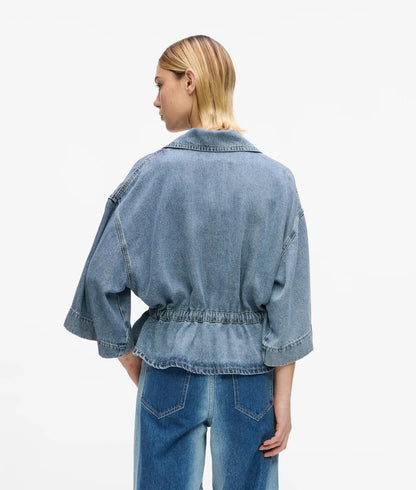 Karl Lagerfeld Short-Sleeved Tie Front Denim Shirt Washed Mid Blue