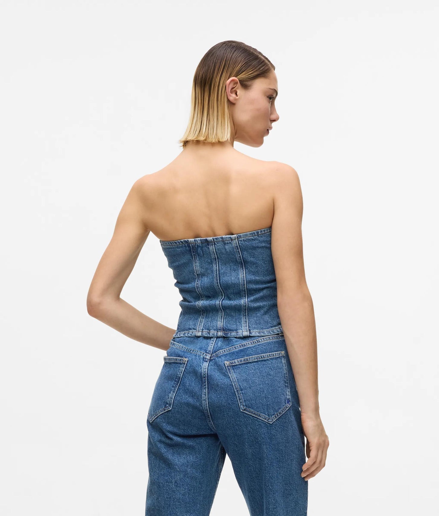 Karl Lagerfeld Lace-Up Denim Bustier Stone Blue
