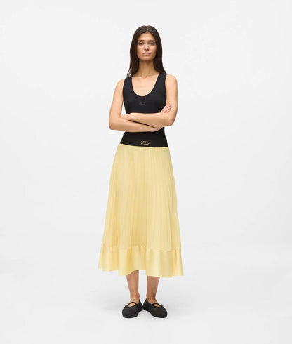 Karl Lagerfeld Satin Pleated Skirt Sunlight