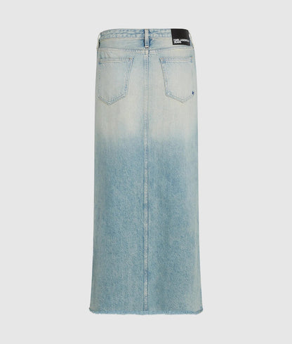 Karl Lagerfeld Distressed Denim Maxi Skirt Tinted Washed Blue