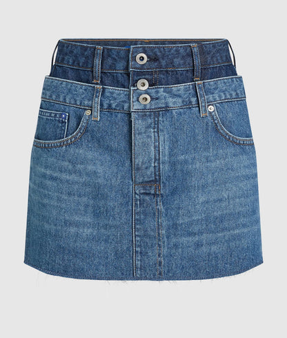 Karl Lagerfeld Dual-Layer Denim Mini Skirt Mid Blue Blocked