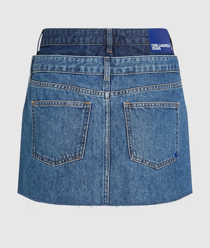 Karl Lagerfeld Dual-Layer Denim Mini Skirt Mid Blue Blocked