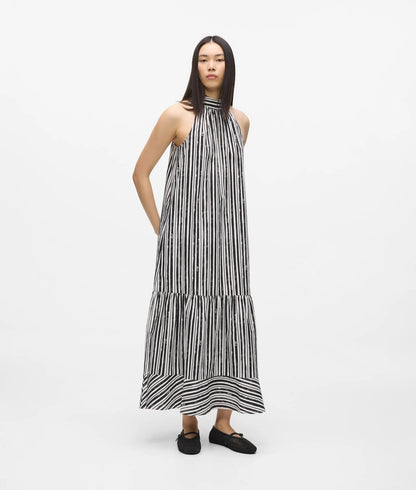 Karl Lagerfeld Striped Halterneck Maxi Dress Black Stripes