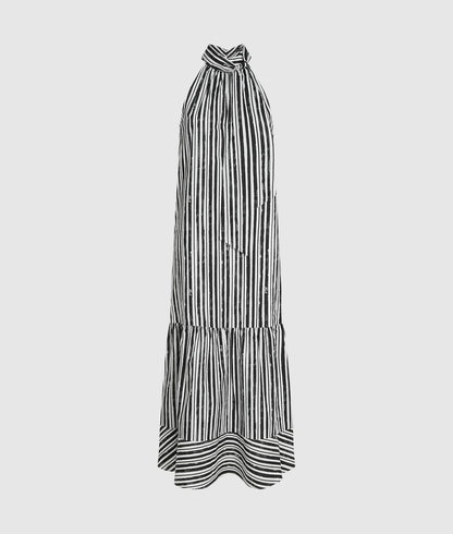 Karl Lagerfeld Striped Halterneck Maxi Dress Black Stripes