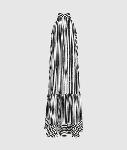 Karl Lagerfeld Striped Halterneck Maxi Dress Black Stripes
