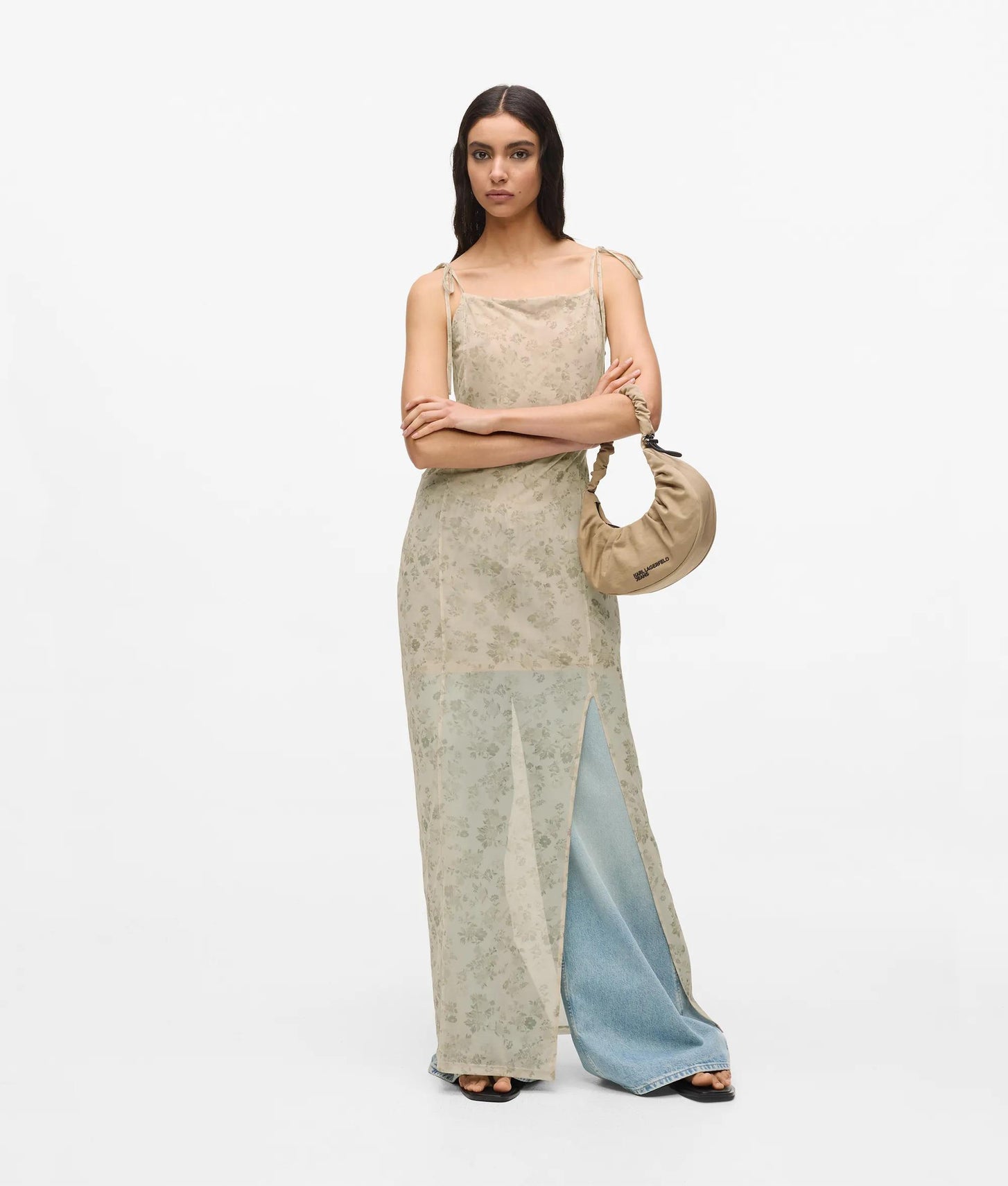 Karl Lagerfeld Floral Mesh Maxi Dress Floral All Over Print