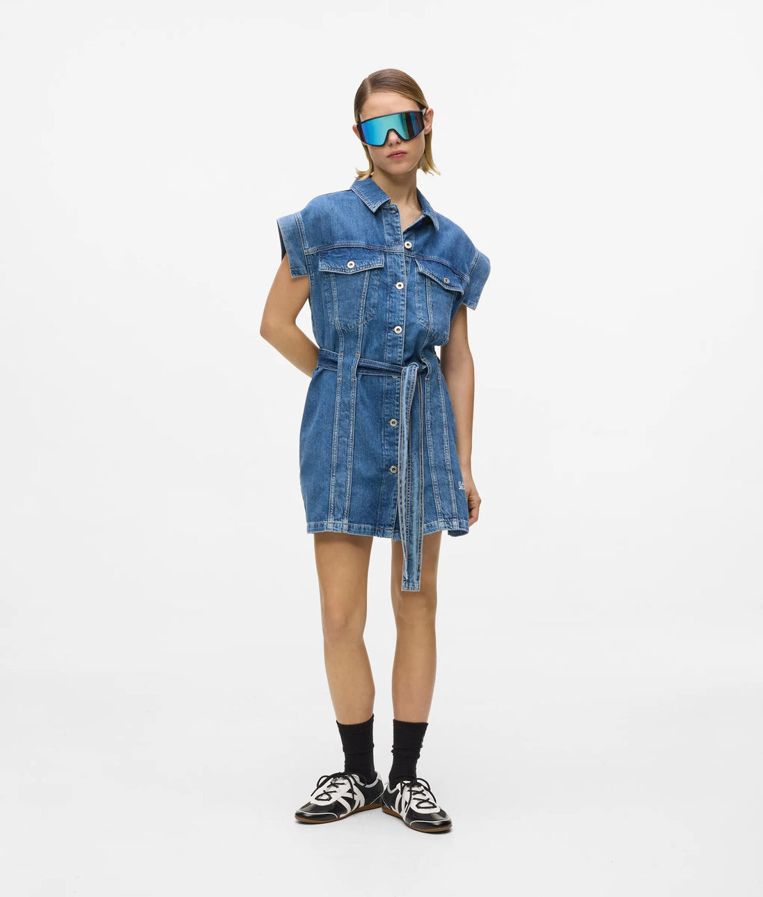 KarlLagerfeld Double Mesh Denim Shopper Washed Mid Blue