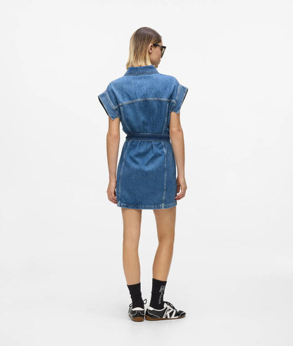 Karl Lagerfeld Short-Sleeved Belted Denim Dress Mid Blue Stone