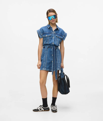 Karl Lagerfeld Short-Sleeved Belted Denim Dress Mid Blue Stone