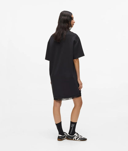 Karl Lagerfeld Lace Hem Relaxed T-Shirt Dress Black