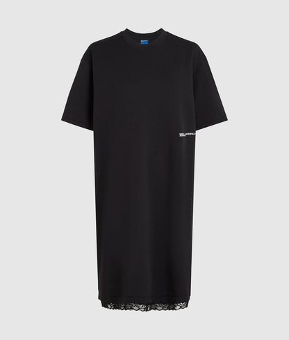 Karl Lagerfeld Lace Hem Relaxed T-Shirt Dress Black