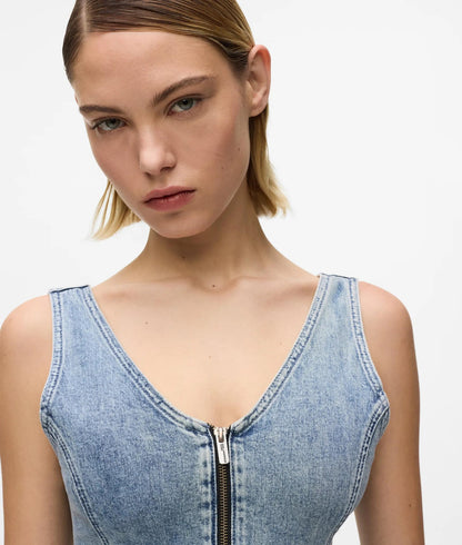 Karl Lagerfeld V-Neck Denim Dress Vintage Light Blue