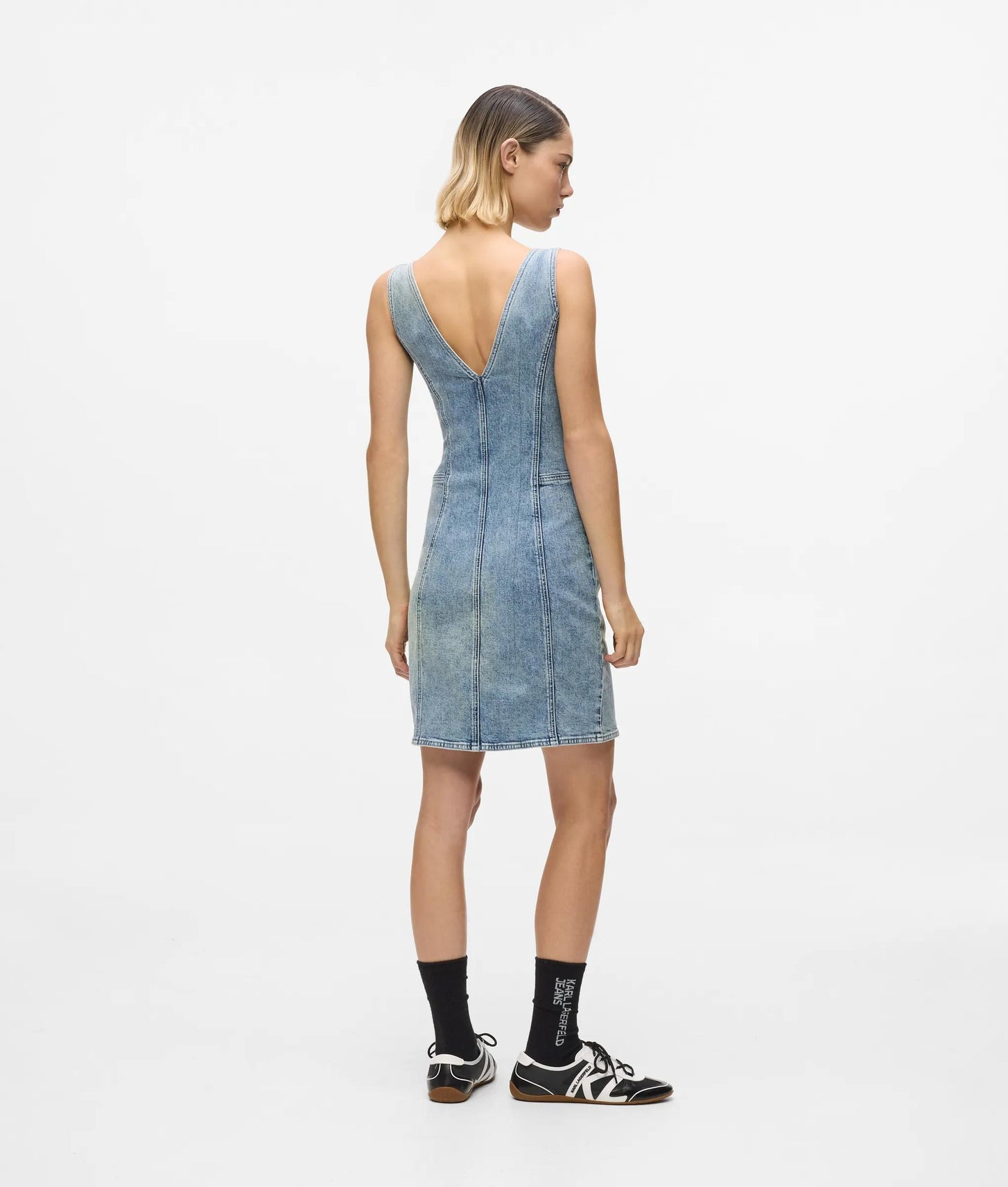 Karl Lagerfeld V-Neck Denim Dress Vintage Light Blue