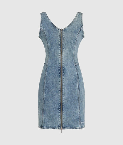 Karl Lagerfeld V-Neck Denim Dress Vintage Light Blue