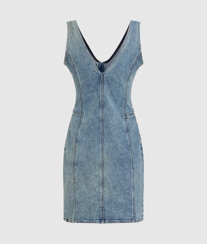 Karl Lagerfeld V-Neck Denim Dress Vintage Light Blue