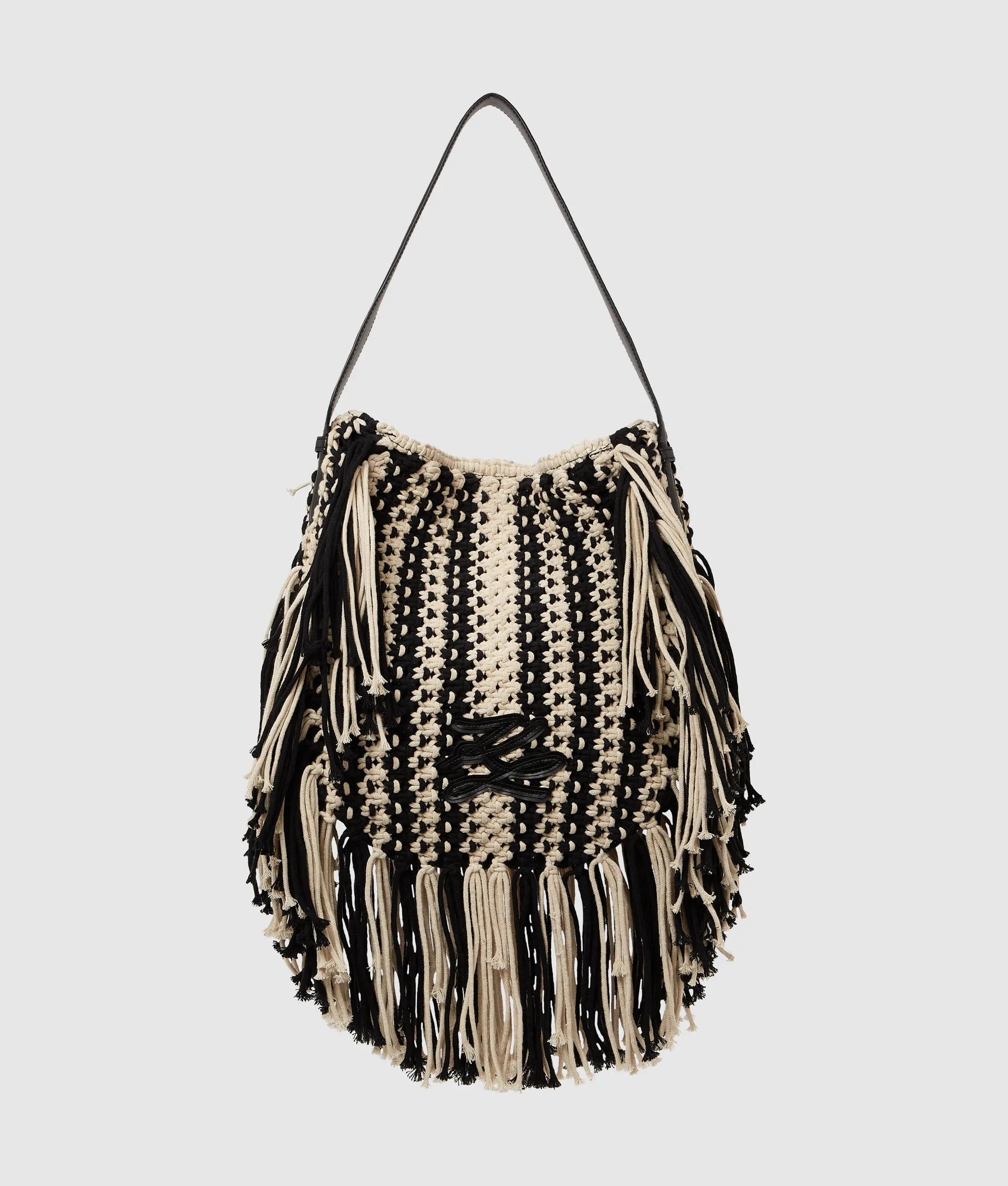 KarlLagerfeld Kautograph Fringe Shoulder Bag Black/White