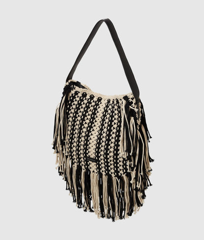 KarlLagerfeld Kautograph Fringe Shoulder Bag Black/White