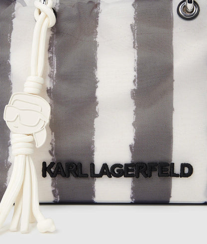 KarlLagerfeld Ikon Mesh Small Tote Bag Black Stripes