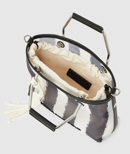 KarlLagerfeld Ikon Mesh Small Tote Bag Black Stripes