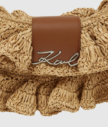 KarlLagerfeld Ksignature Ruffle Shoulder Bag Natural-Tan