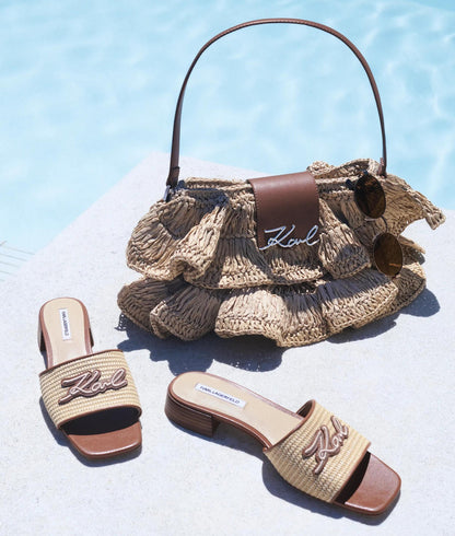 KarlLagerfeld Ksignature Ruffle Shoulder Bag Natural-Tan