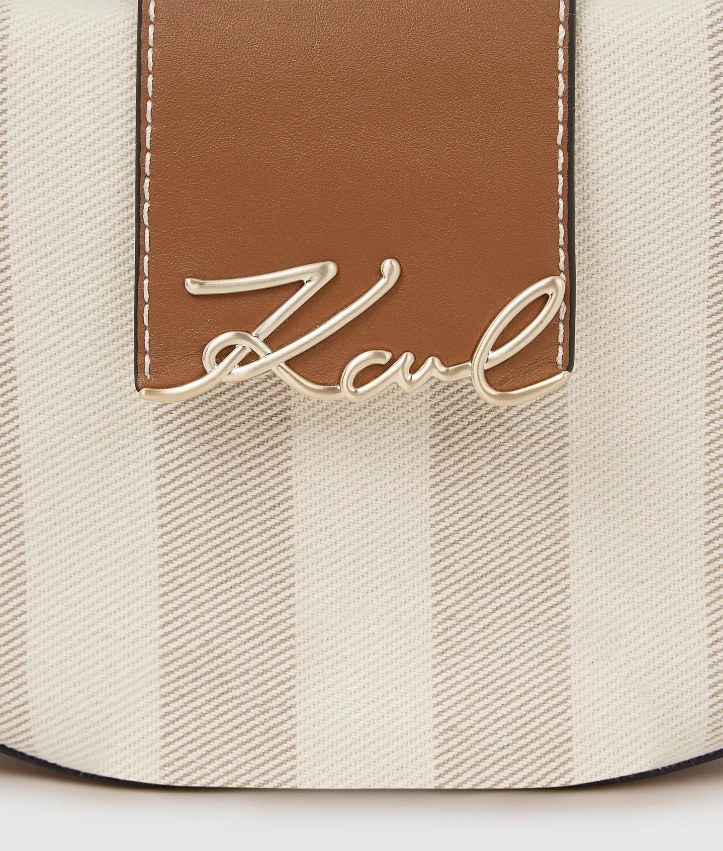 KarlLagerfeld Ksignature Striped Shoulder Bag Natural Canvas Tan