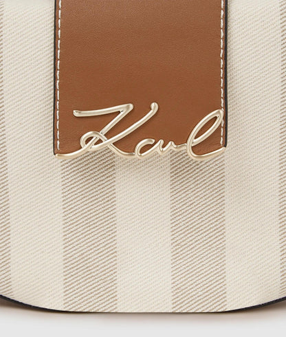 KarlLagerfeld Ksignature Striped Shoulder Bag Natural Canvas Tan