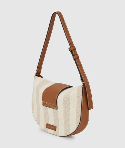 KarlLagerfeld Ksignature Striped Shoulder Bag Natural Canvas Tan