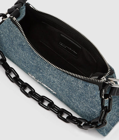 KarlLagerfeld Denim Chain Shoulder Bag Washed Medium Blue