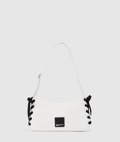 KarlLagerfeld Nylon Lace-Up Shoulder Bag White