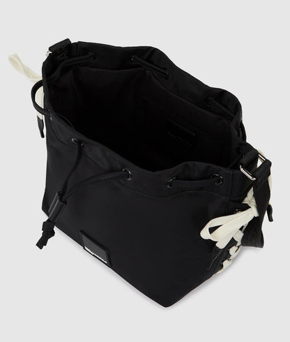 KarlLagerfeld Nylon Lace-Up Bucket Bag Black