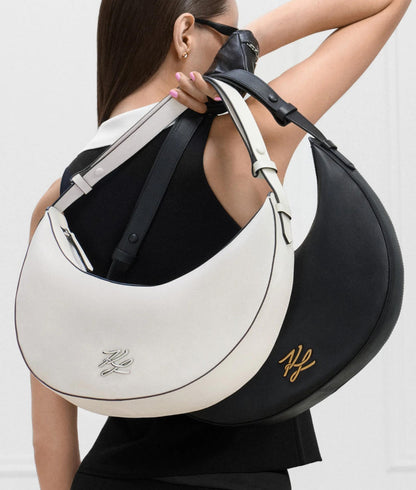 KarlLagerfeld Kautograph Oversized Moon Bag Off White