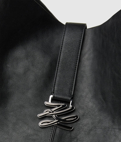 KarlLagerfeld Kautograph Swing Oversized Hobo Bag Black-Gunmetal