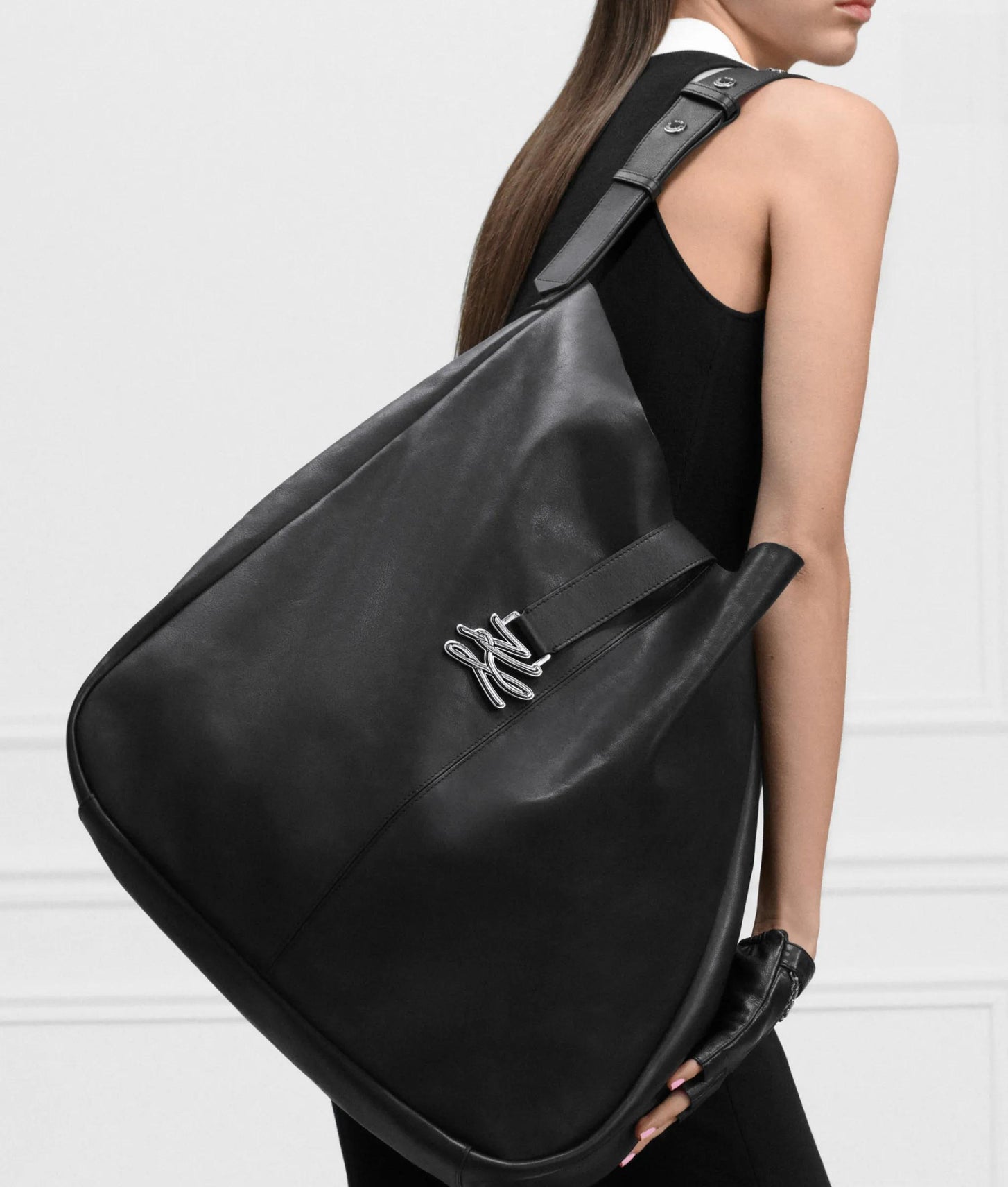KarlLagerfeld Kautograph Swing Oversized Hobo Bag Black-Gunmetal