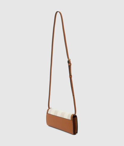 KarlLagerfeld Ksignature Striped Flap Bag Natural Canvas Tan