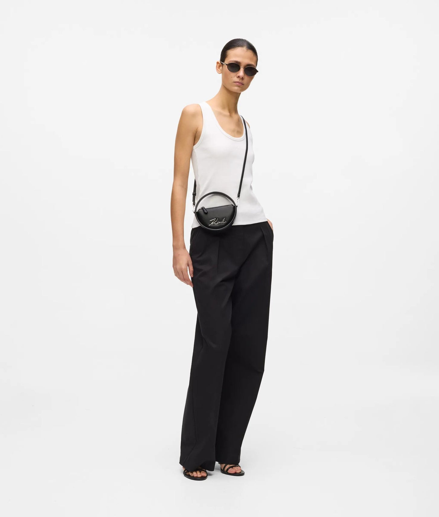 KarlLagerfeld Ksignature Nano Round Bag Black-Nickel