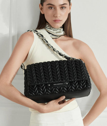 KarlLagerfeld Kweave Barrel Crossbody Bag Black-Nickel