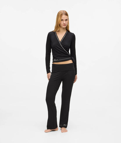 Karl Lagerfeld Signature Loungewear Wrap Top Black