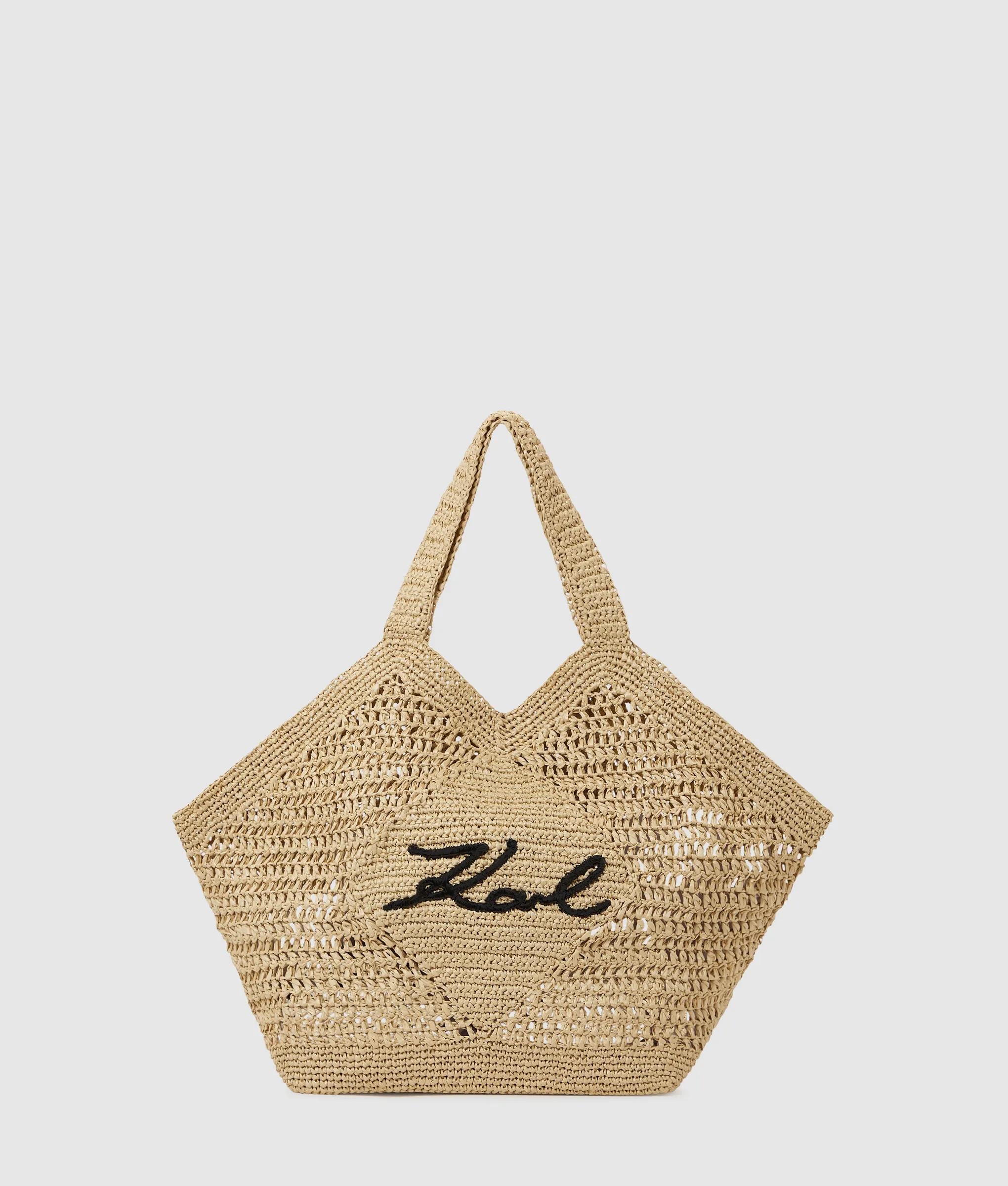 KarlLagerfeld Signature Crochet Large Beach Bag Natural