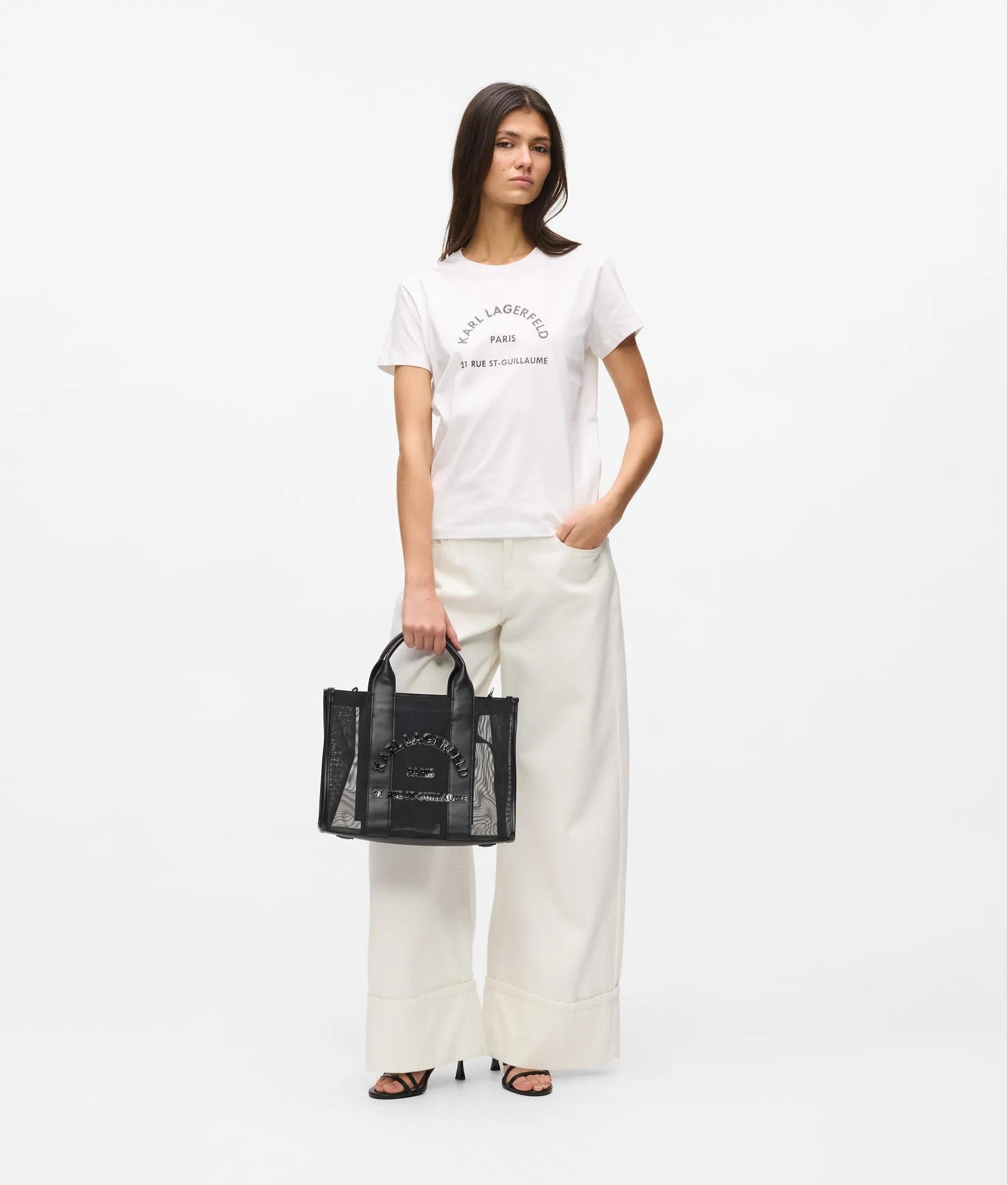 KarlLagerfeld Rue St-Guillaume Square Mesh Medium Tote Bag Black