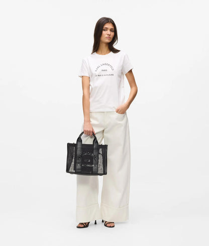 KarlLagerfeld Rue St-Guillaume Square Mesh Medium Tote Bag Black