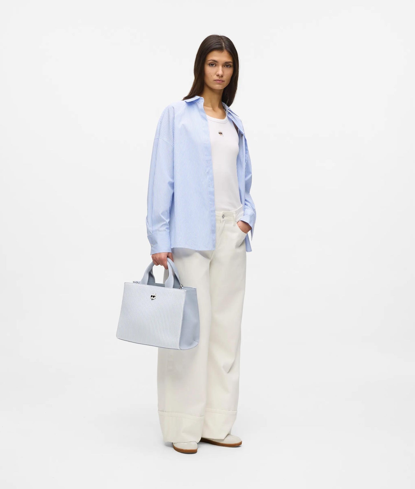 KarlLagerfeld Ikon Choupette Striped Square Tote Bag Kentucky Blue Stripe