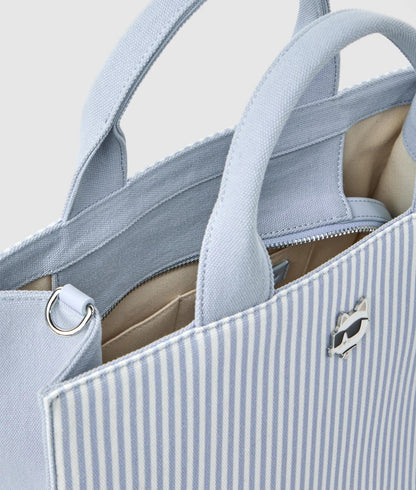 KarlLagerfeld Ikon Choupette Striped Square Tote Bag Kentucky Blue Stripe