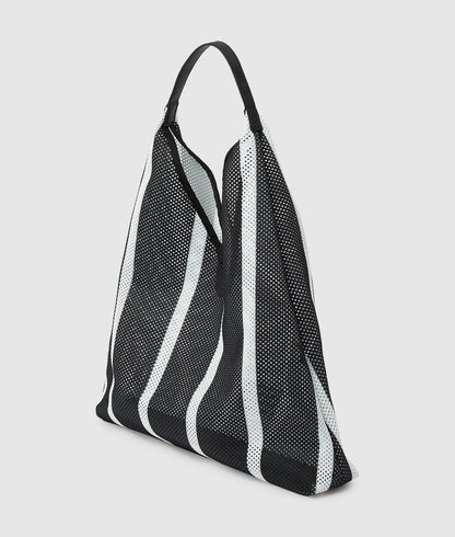 KarlLagerfeld Striped Mesh Tote Bag Vertical Black/White Stripes